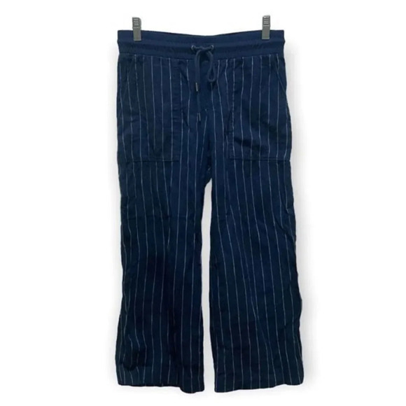 ATHLETA Bali Striped Cropped Linen Pants Navy Blue Size 2 - Picture 2 of 9